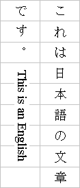 表意文字用縦組みレイアウトの日本語・英語混在テキストに適用された layout-grid-line 設定の例