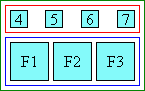ルビテキストがベースより短いときの distribute-letter 配置ルビのキャラクタのレイアウトの図