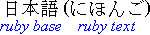 横組みの日本語ベーステキストより後にルビテキストが括弧の中に囲い込まれている最後の手を示した例